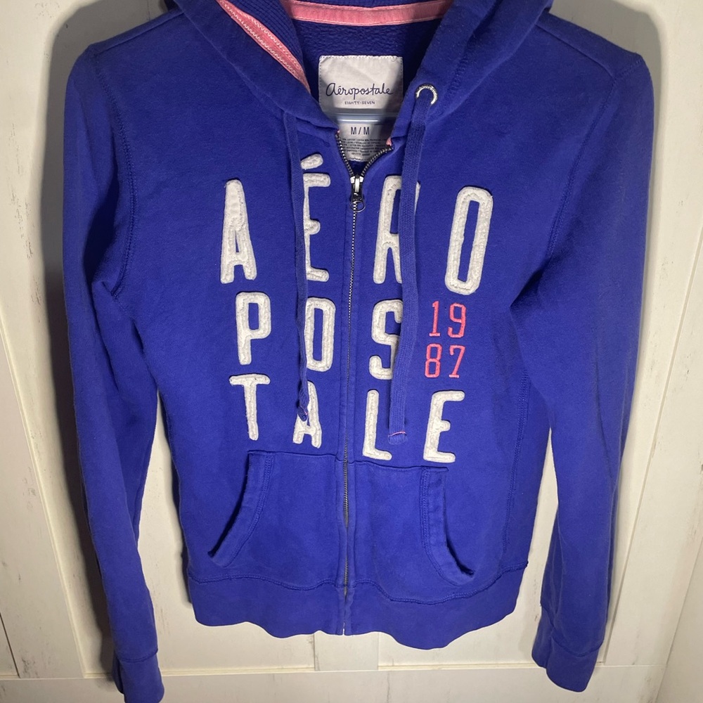 Y2K Aéropostale purplish Blue Zip-Up Hoodie with Pink 1987 size MD